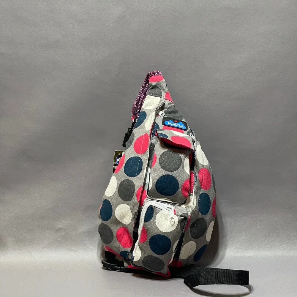 NWT KAVU‎ 9150-716 Mini Rope Bag Got Dots Multi Color Dot Canvas Sling Backpack